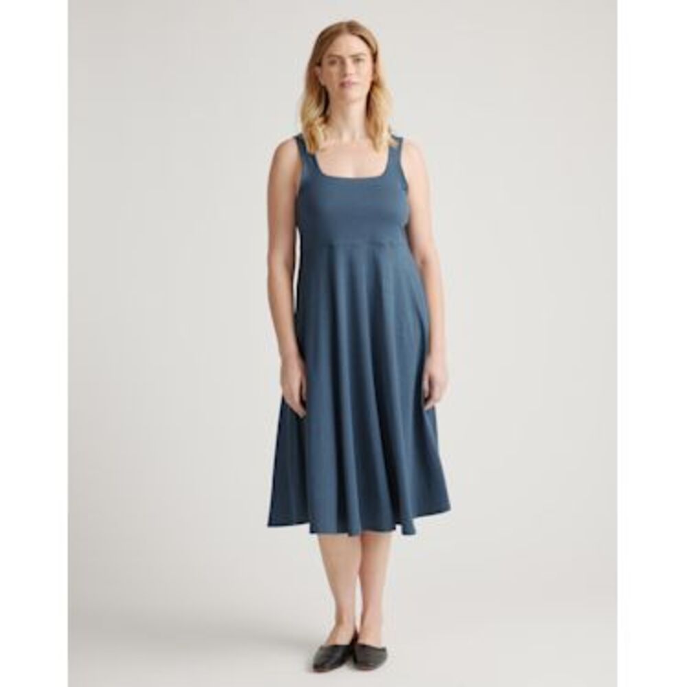 Quince Slate Blue Sleeveless Square-Neck Midi Dress